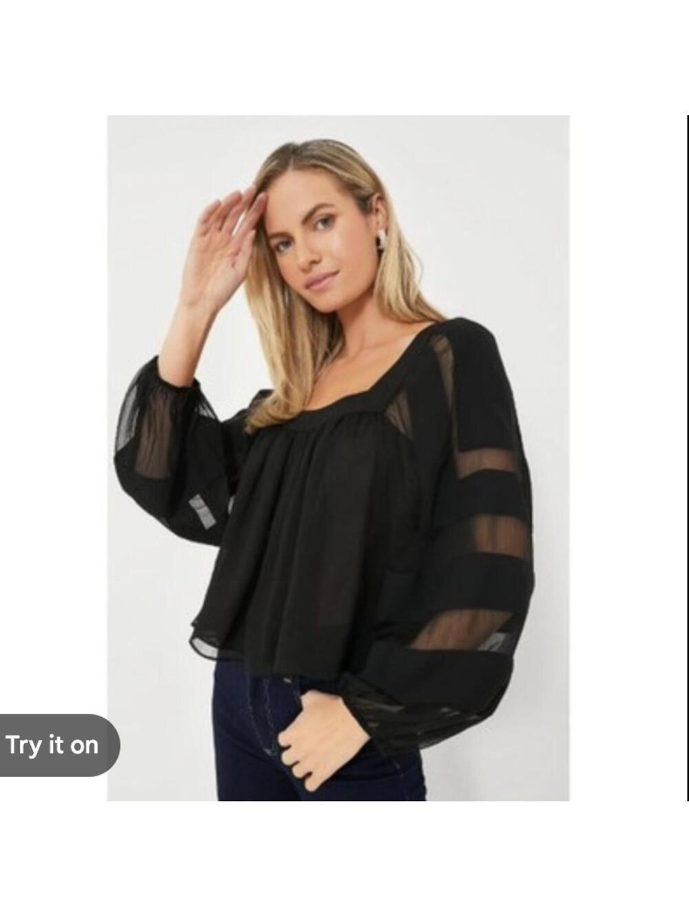 Tuckernuck Black Balloon Sleeve Alexa Blouse Womens Sz XS